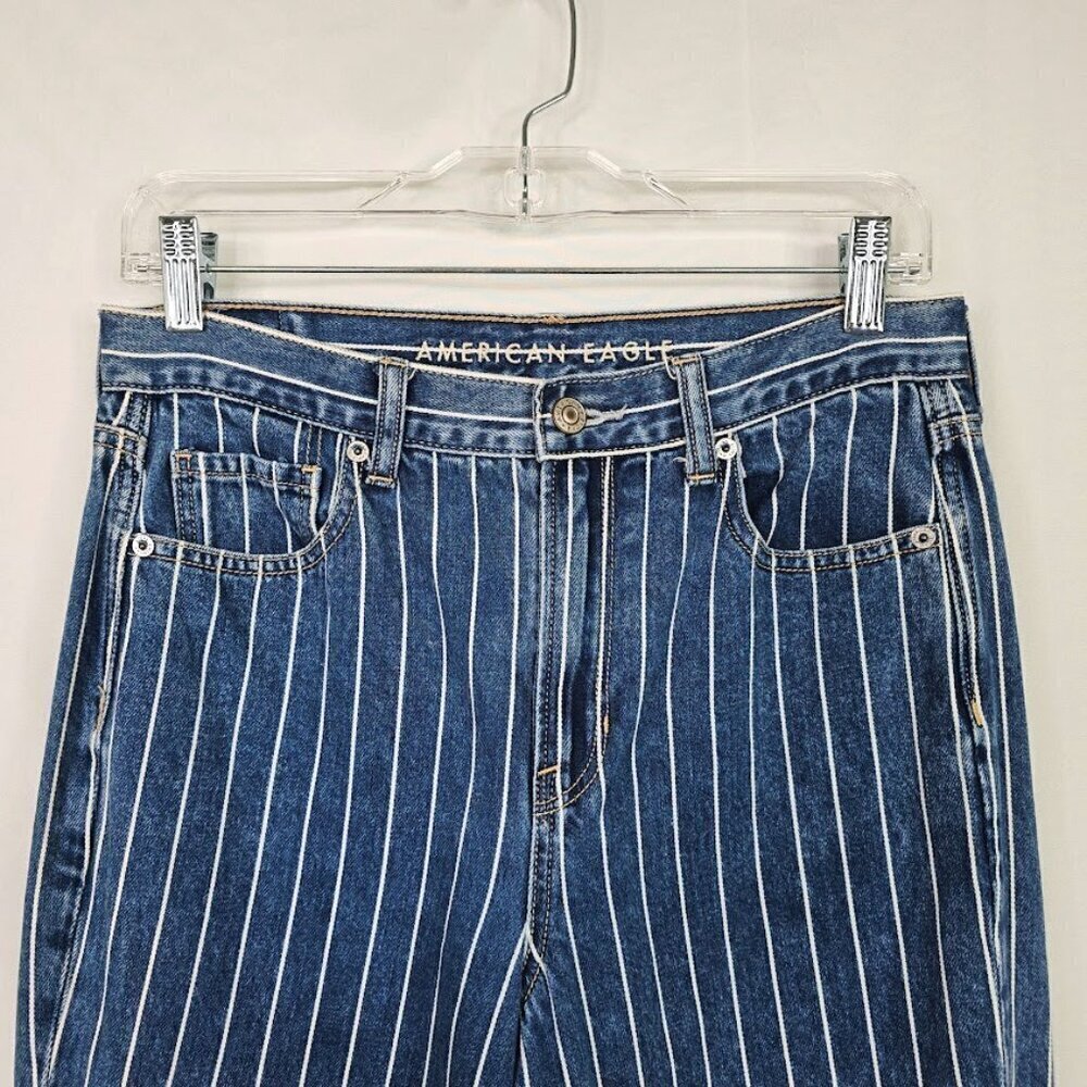 Women's AMERICAN EAGLE Jeans size 4 MEDIUM WASH BLUE Stripes High Rise Retro Mom - Picture 3 of 8